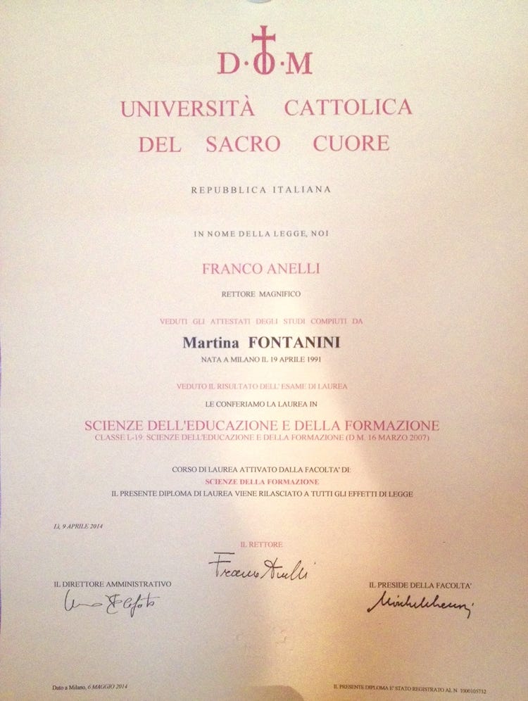 Laurea di martina Fontanini in Scienze dell'educazione e della formazione